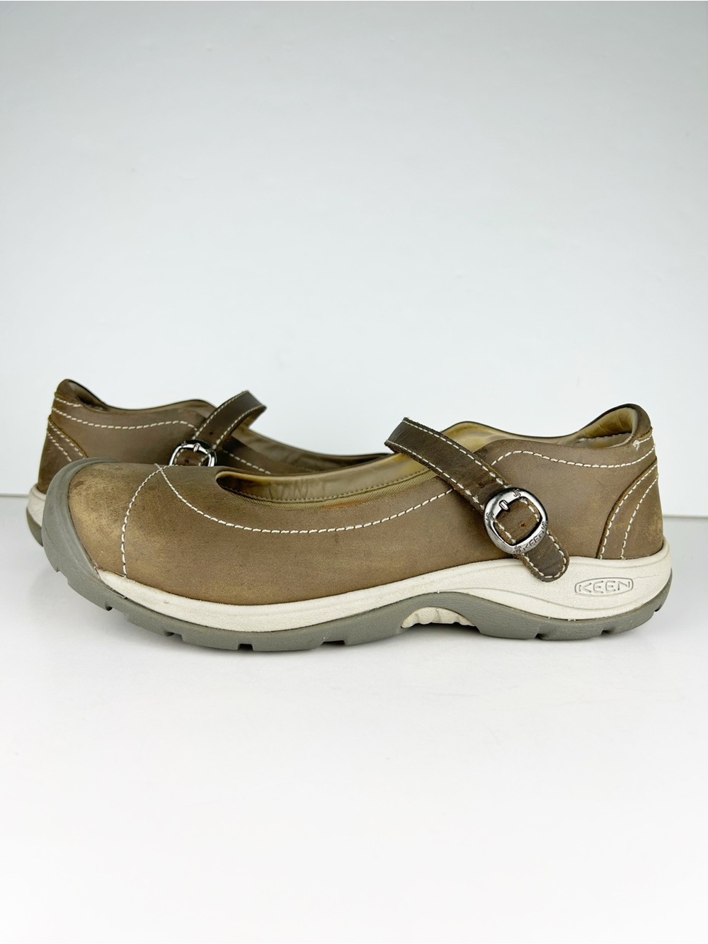 Keen Presidio II Mary Jane Brown Leather Gorpcore Hiking Comfort Shoes - Picture 1 of 11